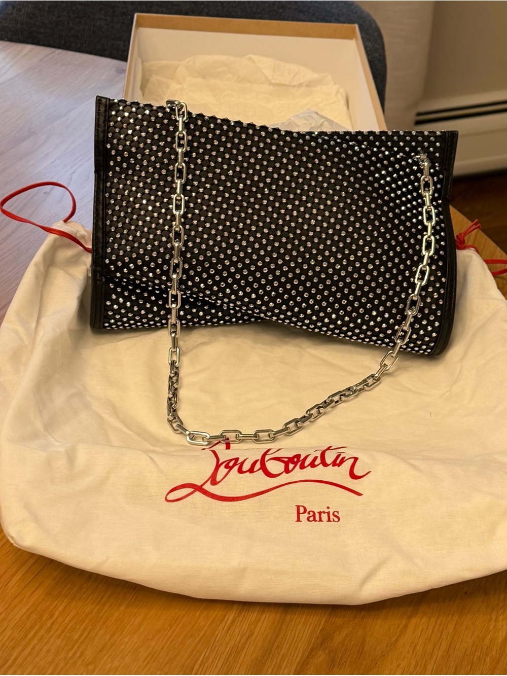 Christian Louboutin Black Crystal-Studded Chain Shoulder Clutch - Picture 2 of 10